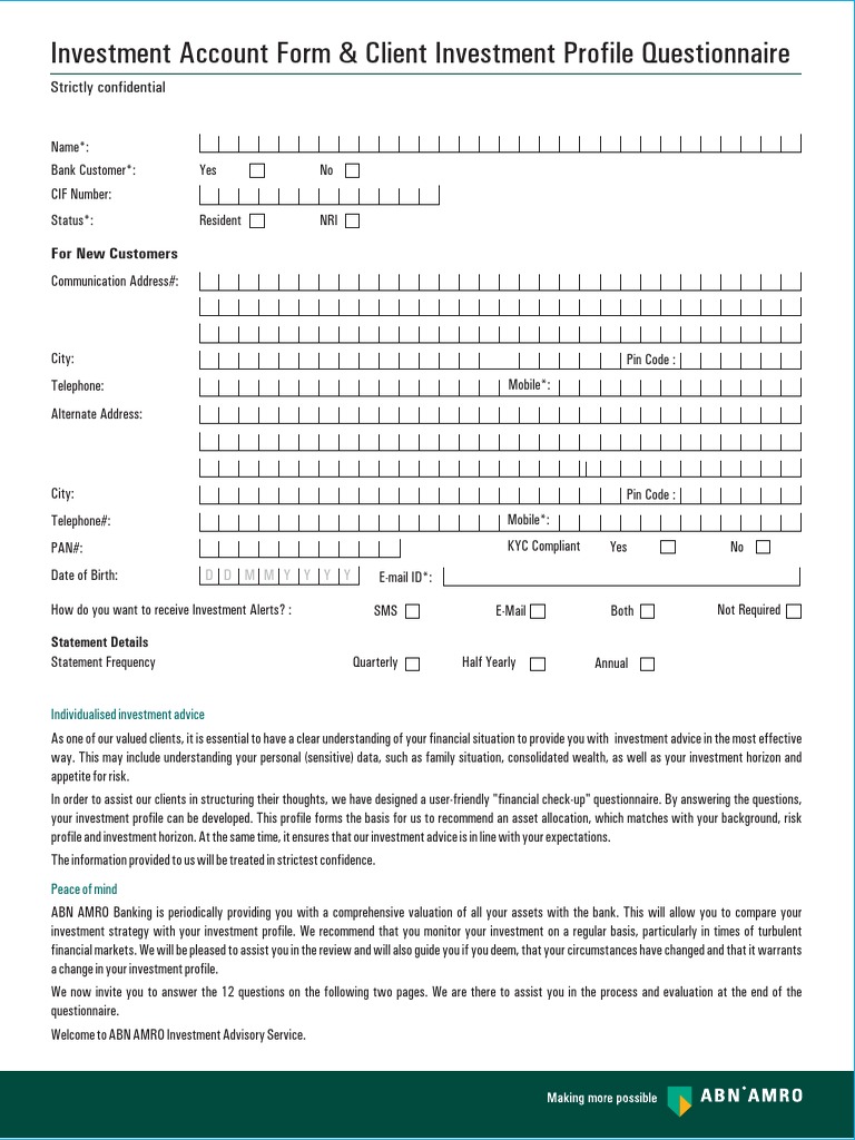 Investment Account Form & Client Investment Profile Questionnaire | PDF ...