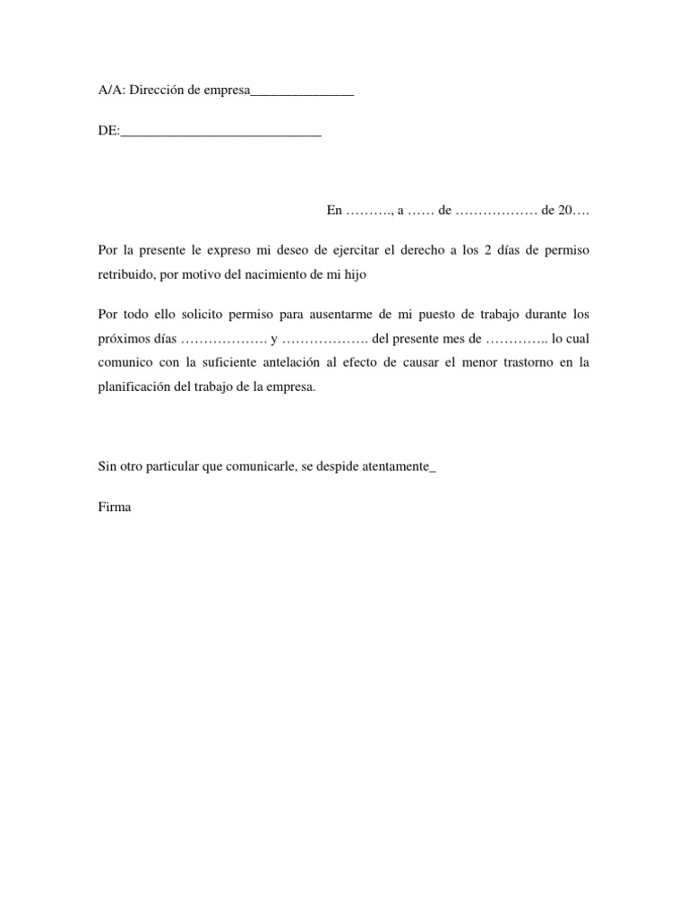 Solicitud Permiso Por Nacimiento Hijo Pdf