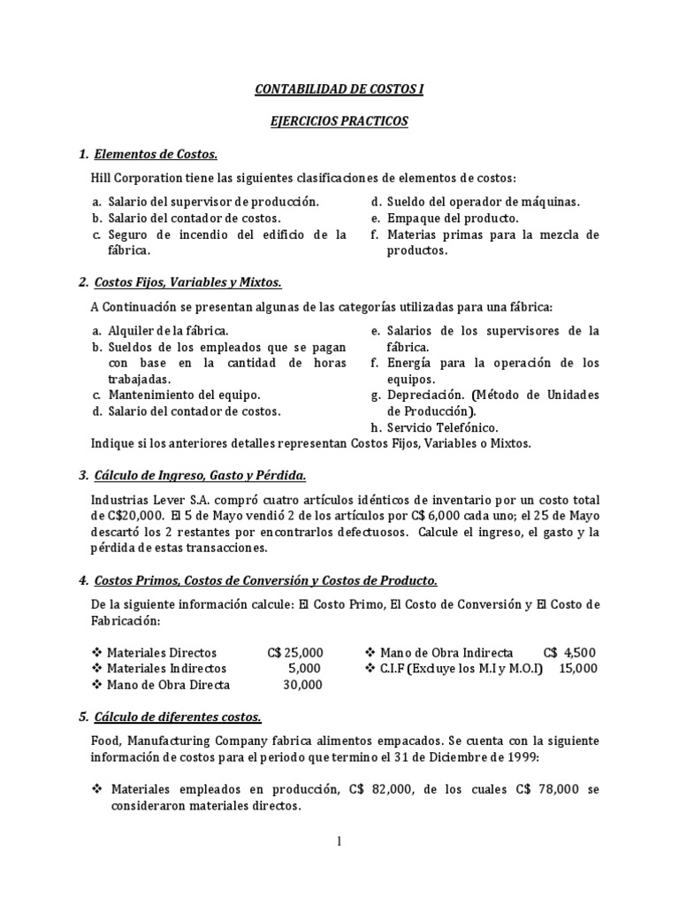 Ejercicios Prácticos de Contabilidad de Costos | PDF | Costo | Inventario