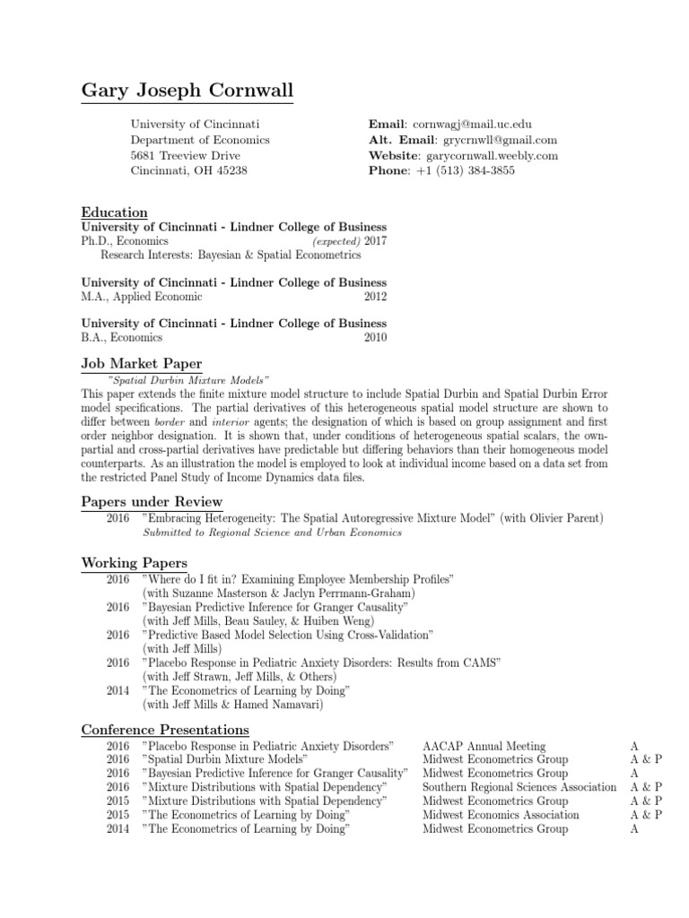 Cornwall CV | PDF | Econometrics | Graduate School