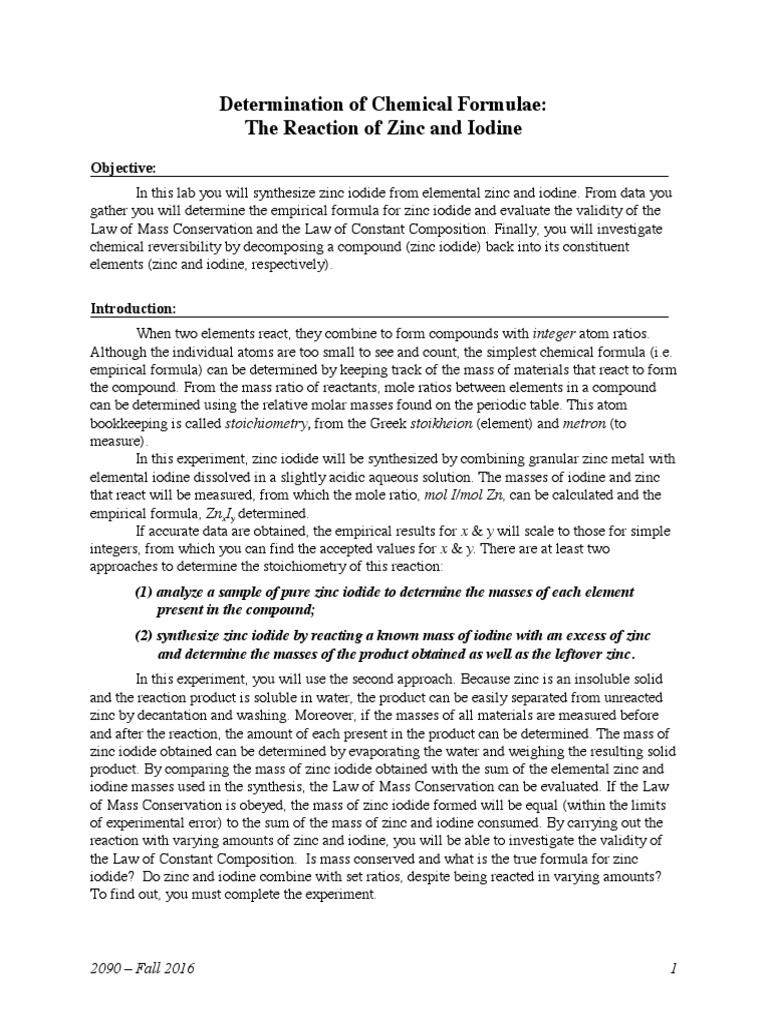 😍 Synthesis of zinc iodide lab report. Introduction of Synthesis of