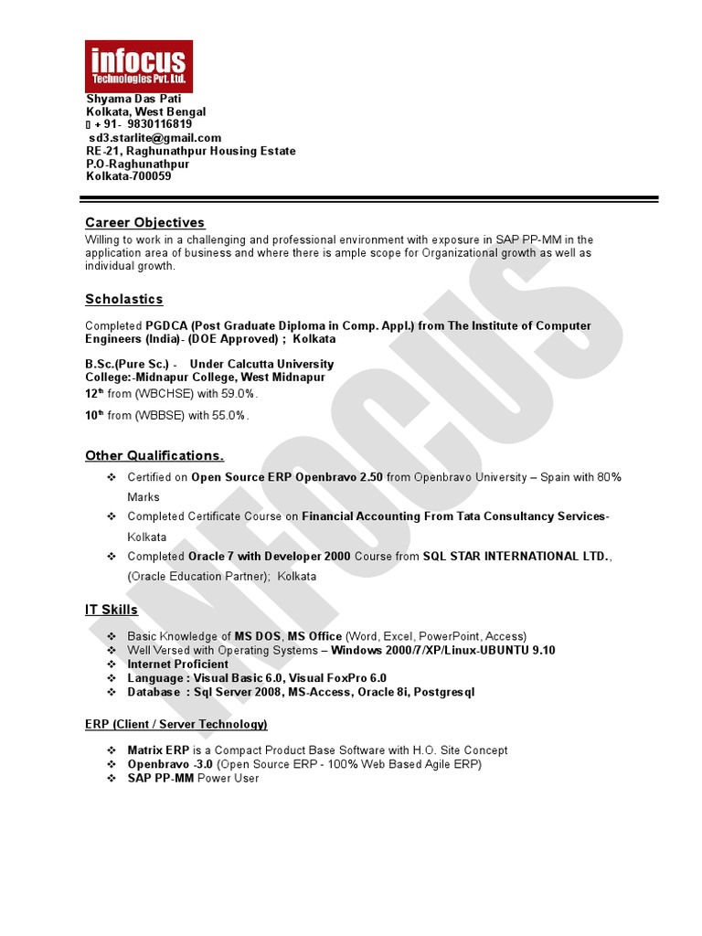SAP MM End User Resume of Shyama Pati | PDF