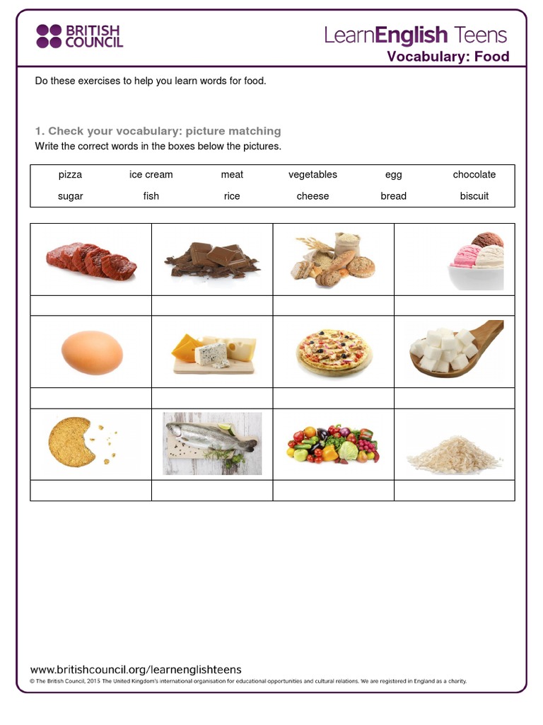 Vocabulary: Food: 1. Check Your Vocabulary: Picture Matching | PDF ...