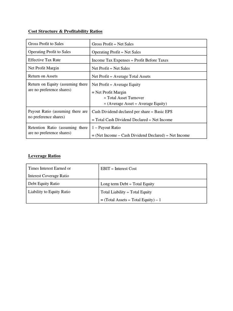 Ratio Formulas 2016 | PDF