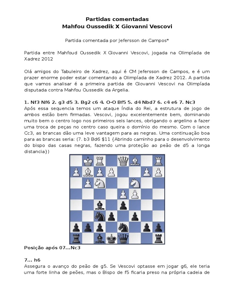 Partidas Comentadas de Xadrez, PDF, Aberturas (xadrez)