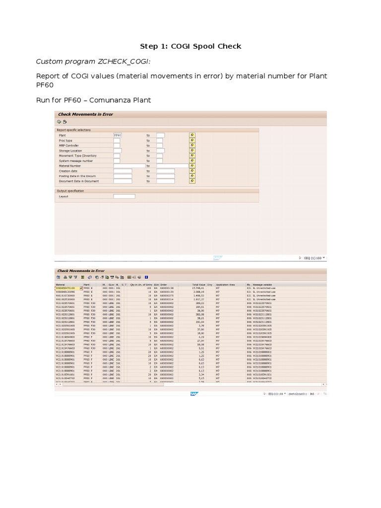 Report of COGI Values (Material Movements in Error) by Material Number ...