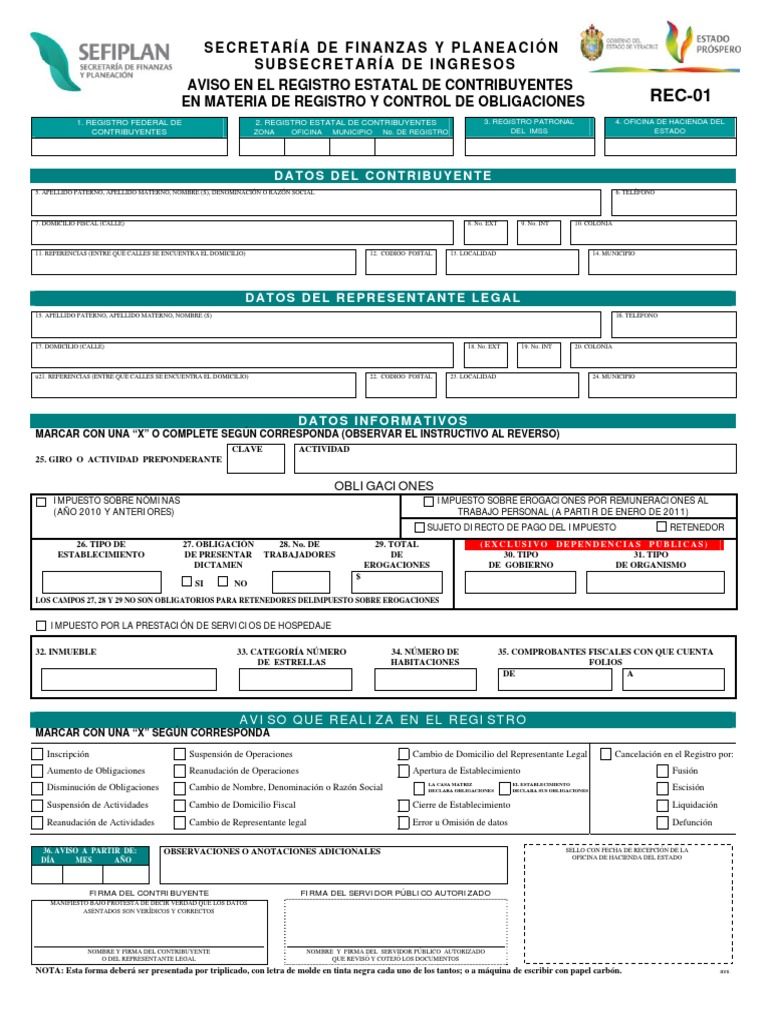 Formato para Registro Estatal de Contribuyentes 2% S-Nomina ...