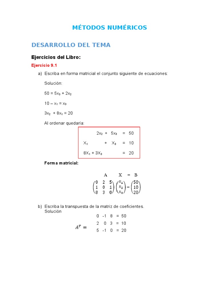 9 Métodos Numéricos Matrices | PDF | Determinante | Matriz (Matemáticas)