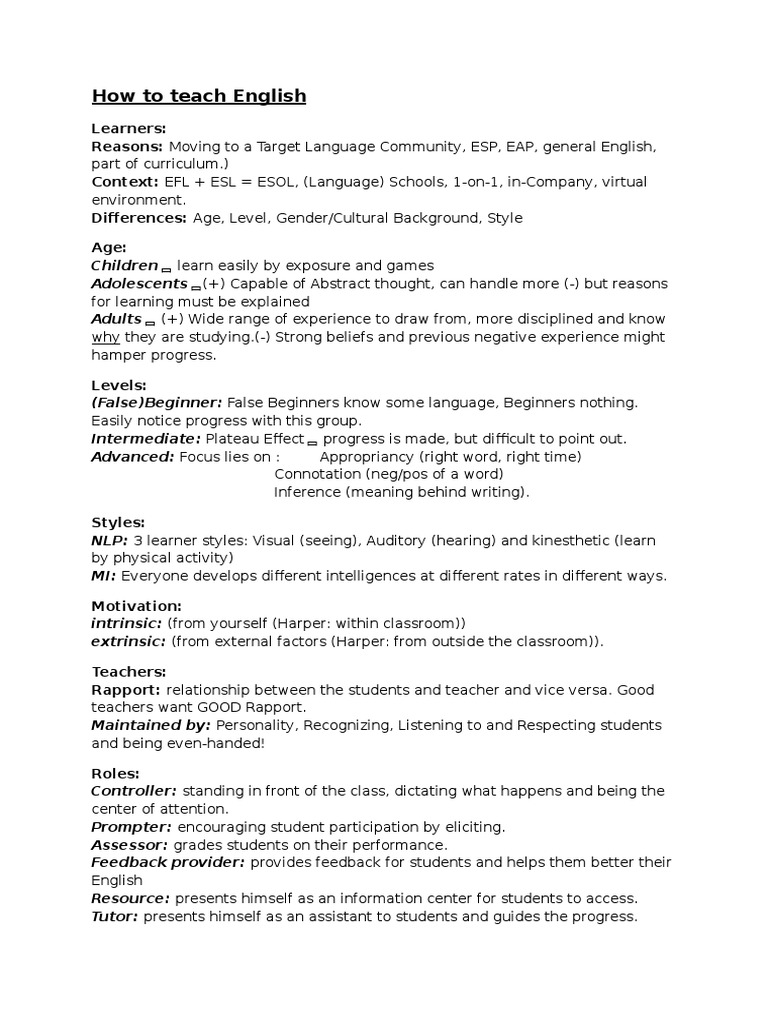 How To Teach English) Summary PDF Reading (Process) English As A