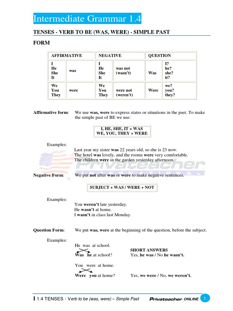 Simple Past Tense: Was/Were Guide | PDF | Question | Grammatical Tense