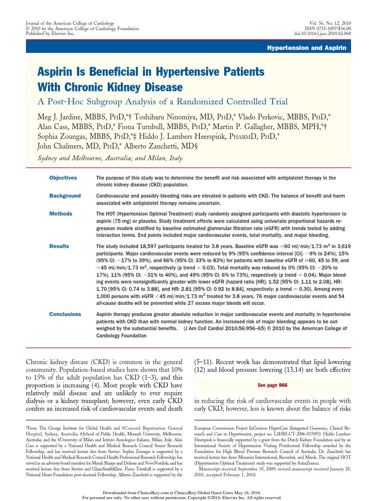 Aspirin Is Beneficial in Hypertensive Patients With Chronic Kidney