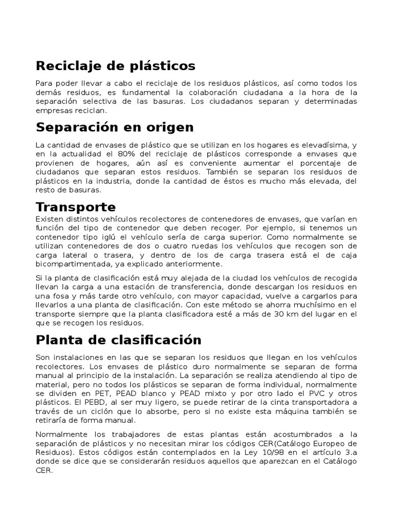 Etapas Del Reciclaje | PDF | El plastico | Residuos