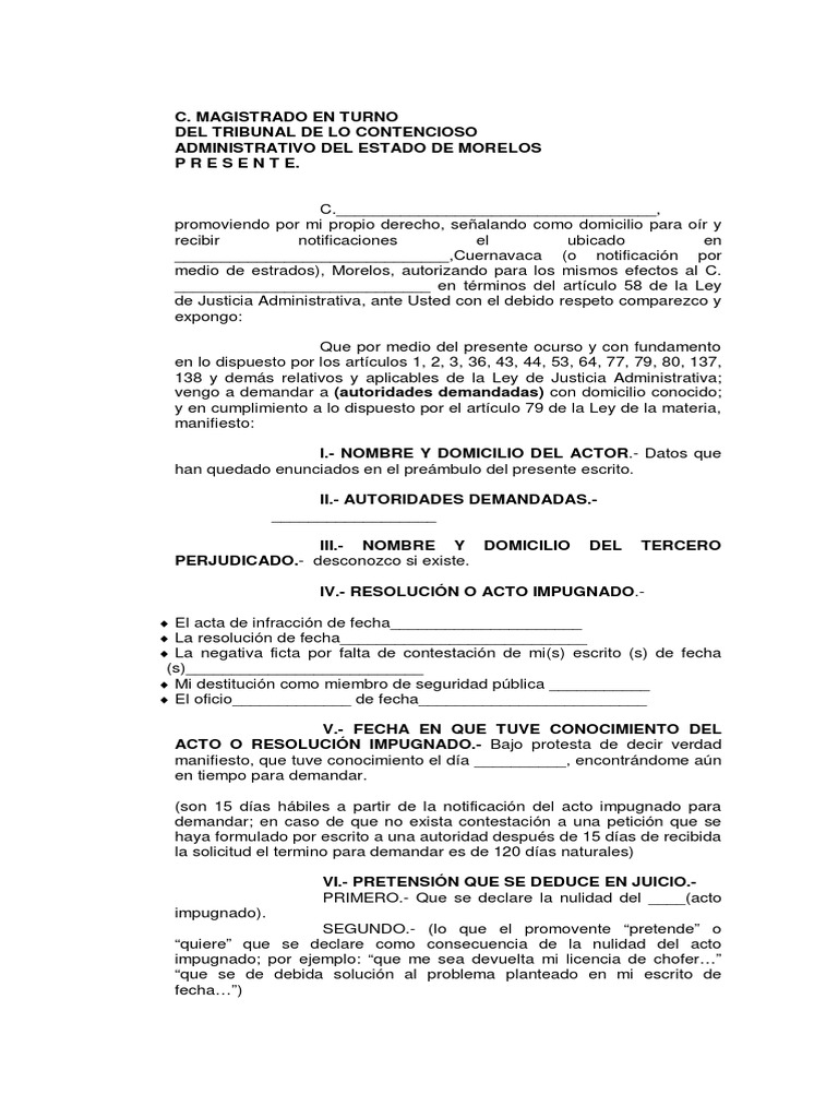 Machote de Demanda Administrativa | PDF | Demanda judicial ...