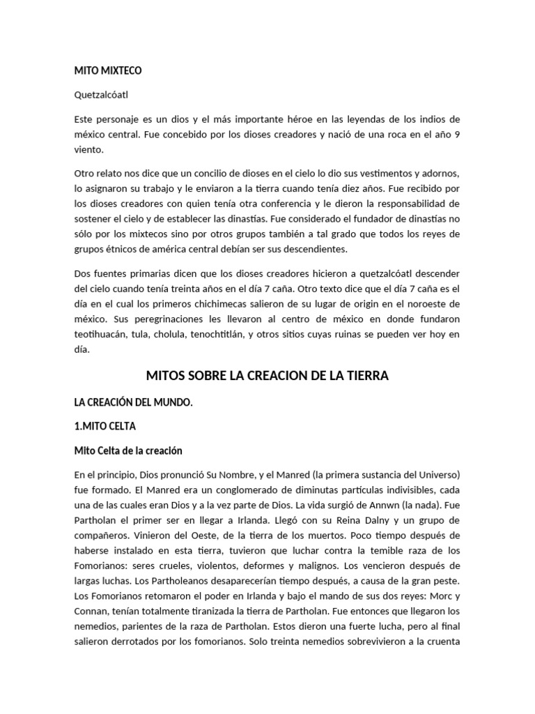 Mitos y Leyendas Mixtecas | PDF | Deidades griegas | Poesía