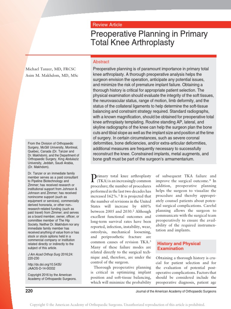 Preoperative Planning in Total Knee Arthroplasty | PDF | Knee | Surgery