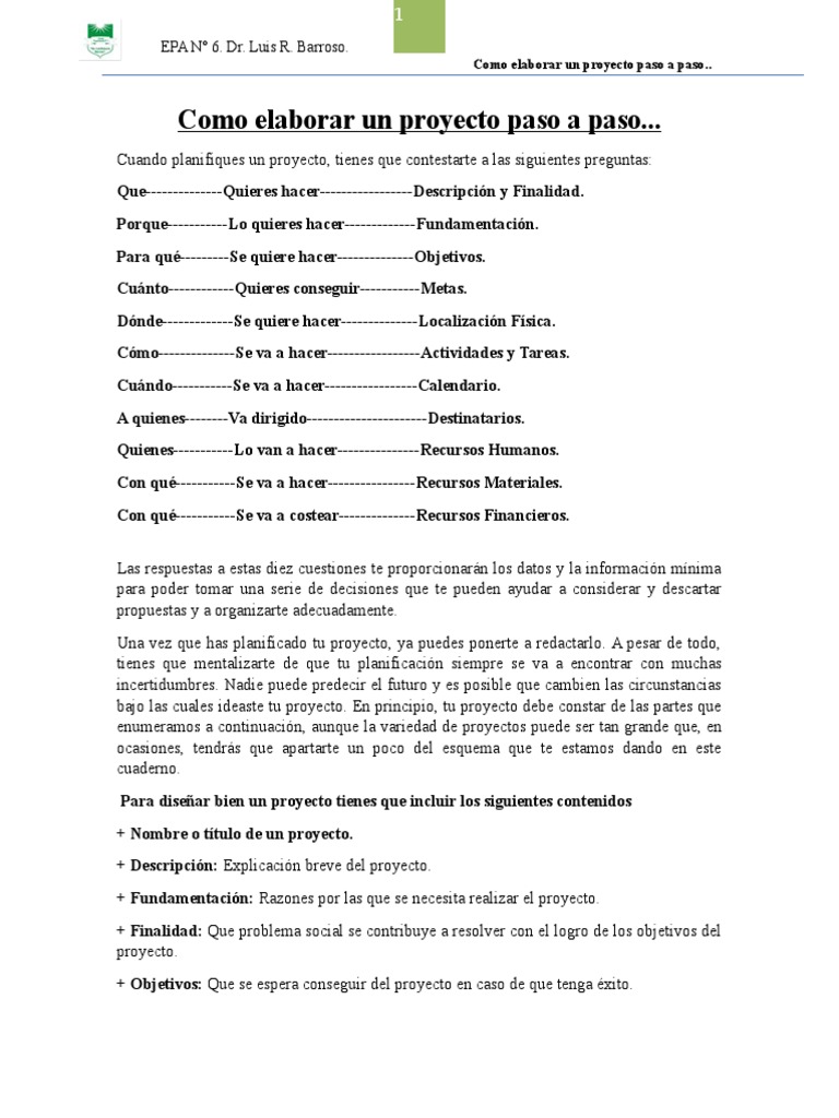 Cómo elaborar un proyecto paso a paso | PDF | Recursos humanos ...
