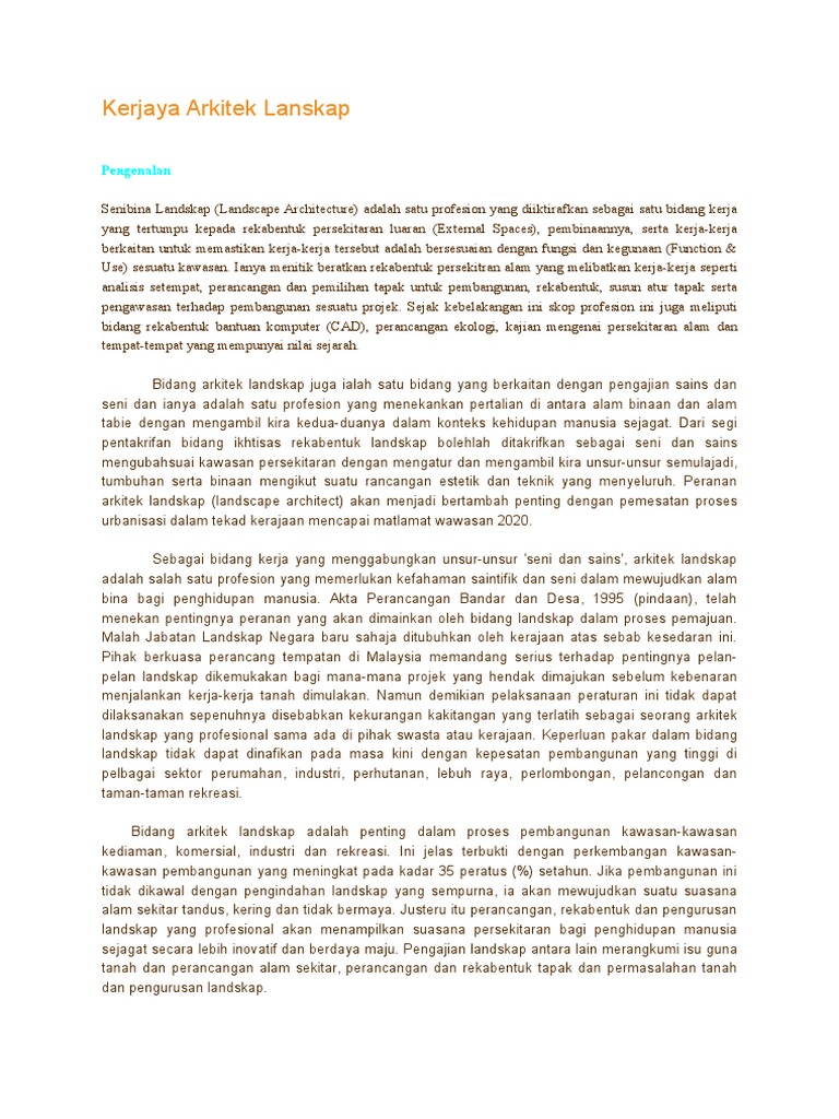 Kerjaya Arkitek Lanskap Pdf
