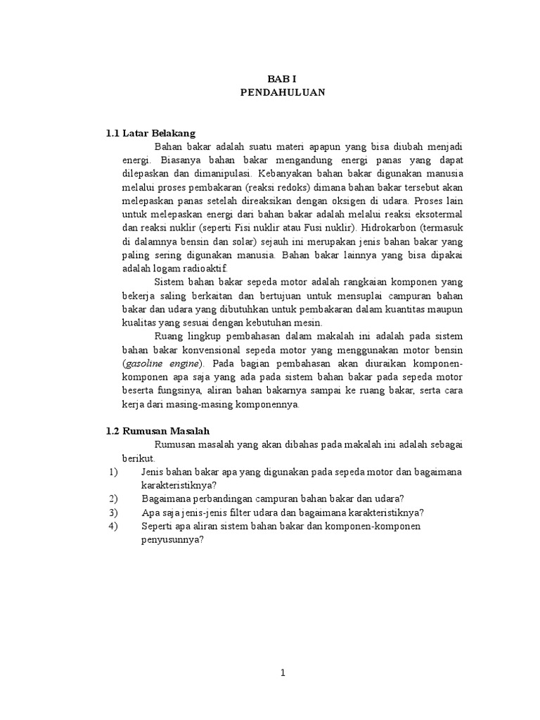 Isi Makalah Kelompok 3  Sistem Bahan  Bakar  Sepeda  Motor  docx