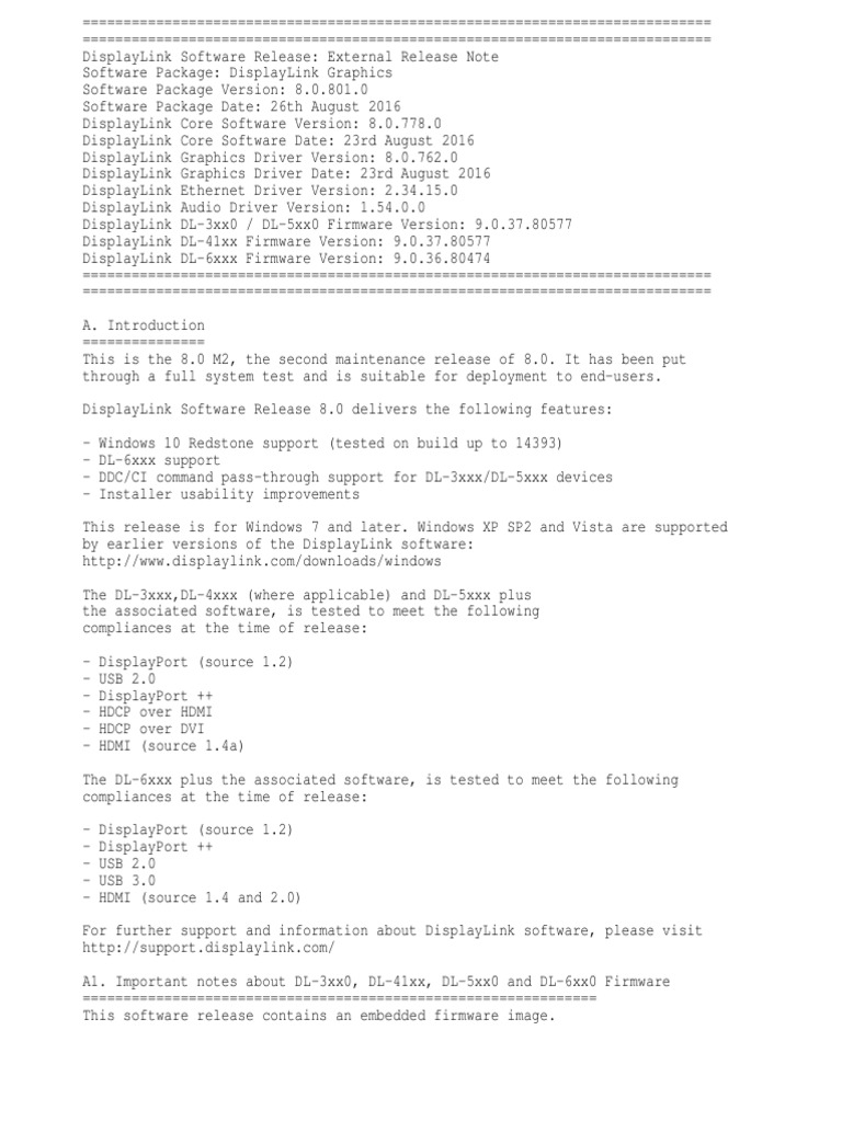 DisplayLink USB Graphics Software For Windows 8.0 M2-Release Notes ...