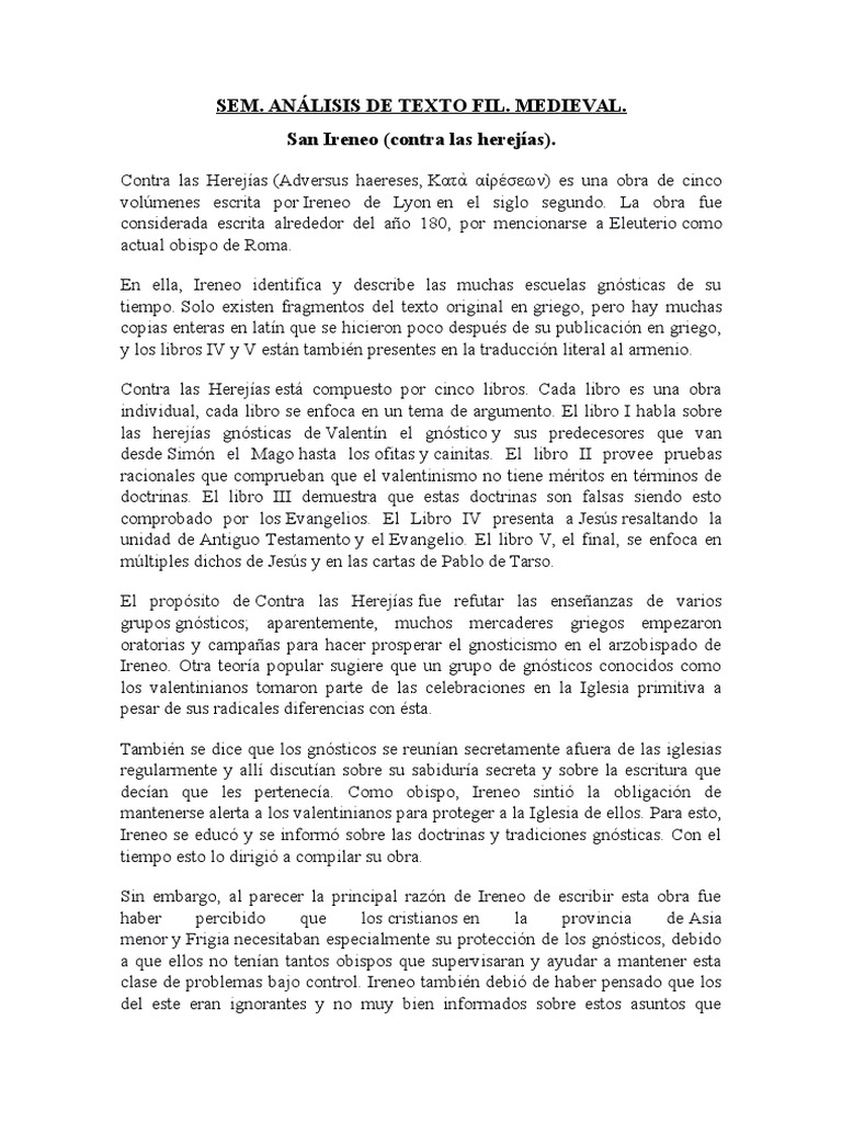 San Ireneo (Contra Las Herejías) PDF Filosofía occidental