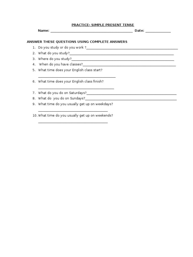 Simple Present Tense Practice Questions | PDF