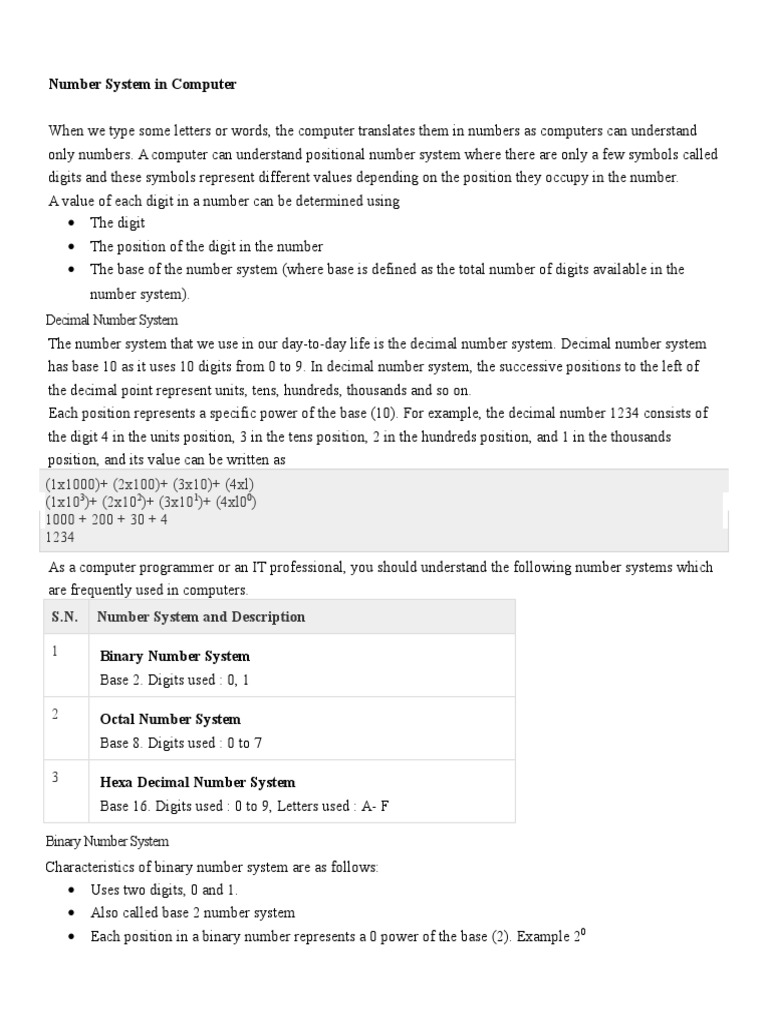 Number system in computer pdf computer hardware arithmetic