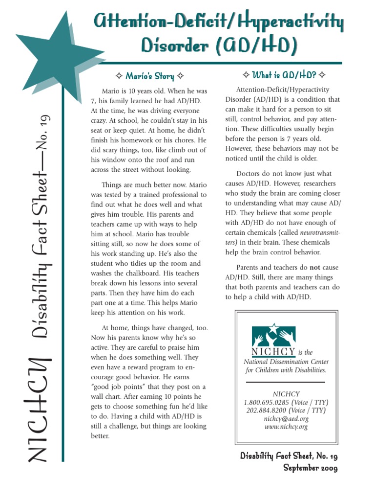 Attention Deficit Hyperactivity Disorder ADHD Fact Sheet | PDF ...
