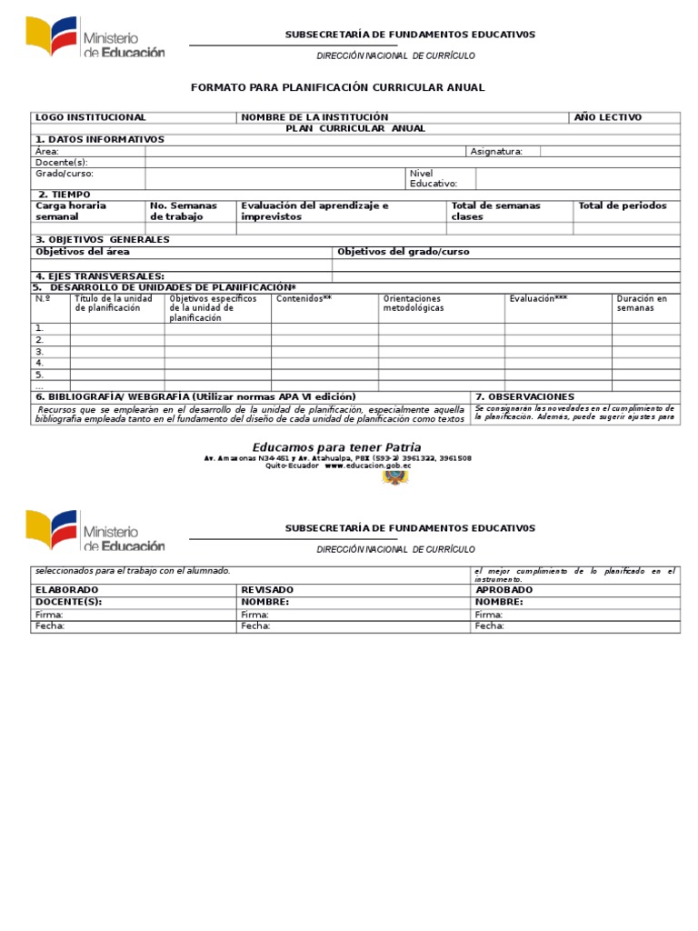 Formato de Planificación Curricular Anual | PDF | Plan de estudios ...