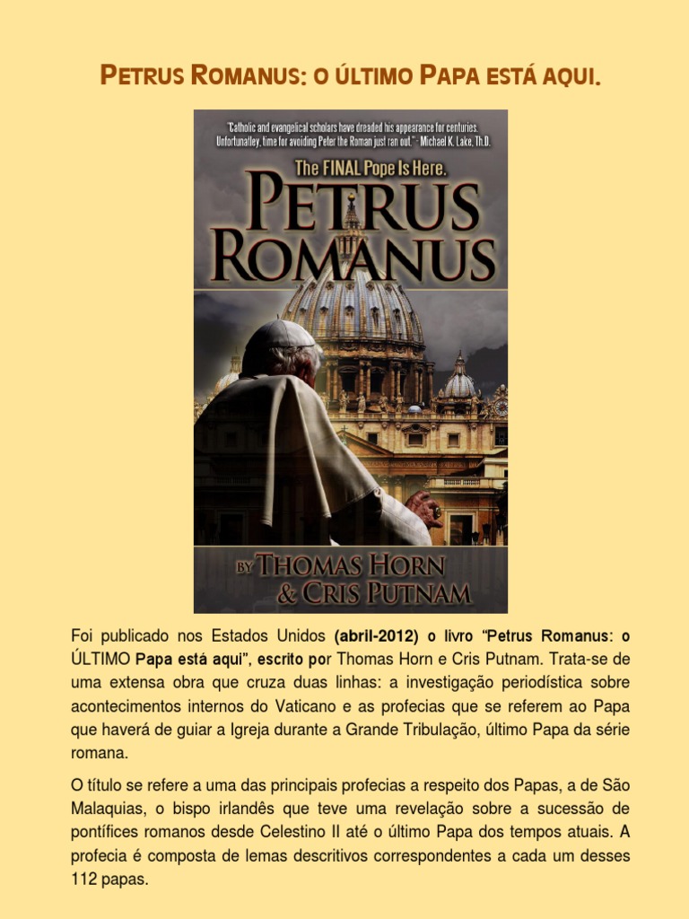 Petrus Romanus: Último Papa e Profecias | PDF | Papa | Escatologia