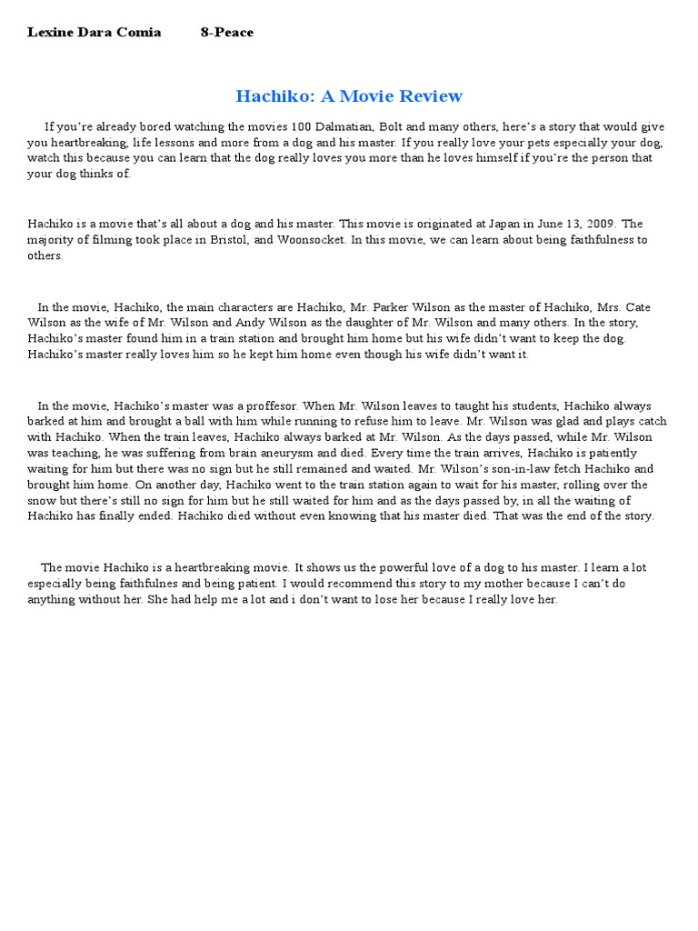 Hachiko Movie Review PDF