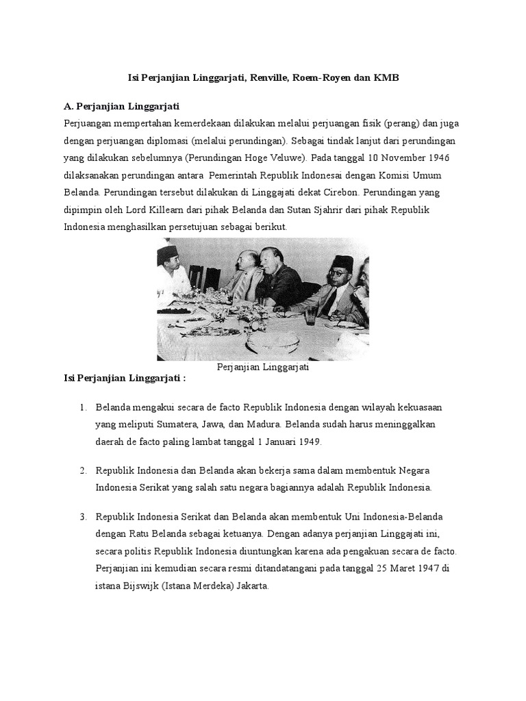 Isi Perjanjian Linggarjati Renville Roem Royen Dan Kmb Pdf