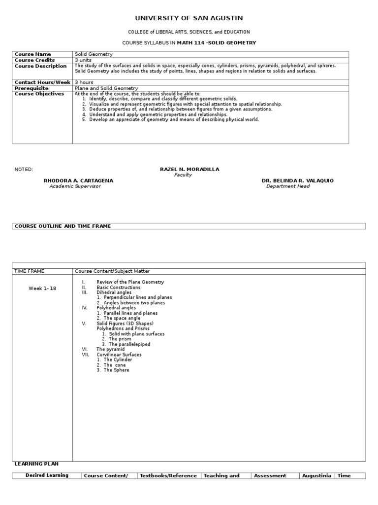 Solid Geometry Course Syllabus | PDF | Plane (Geometry) | Geometry