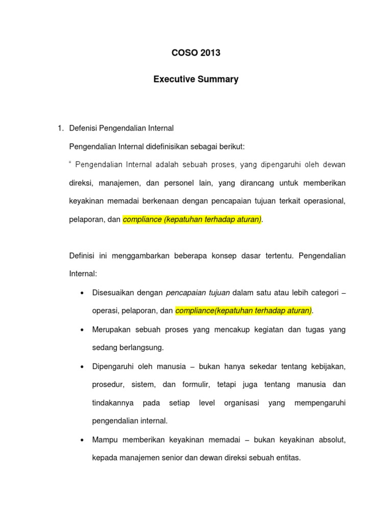 Terjemahan Executive Summary Coso 2013 | PDF