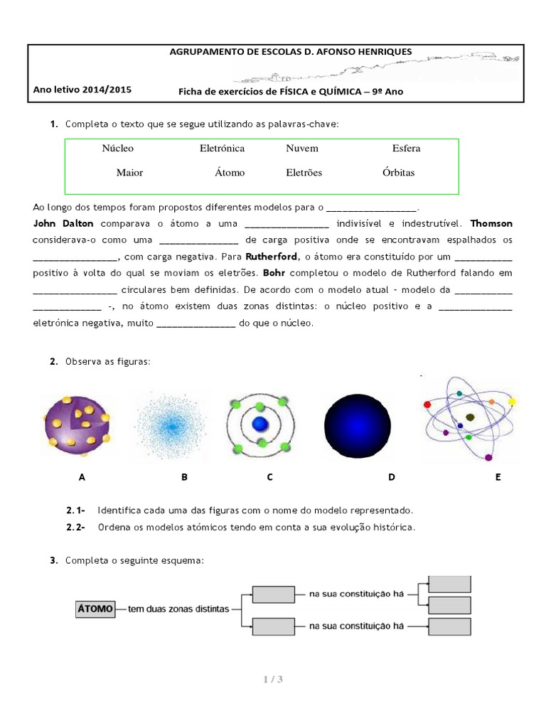Exercícios de Física e Química 9º Ano | PDF | Átomos | Núcleo atômico