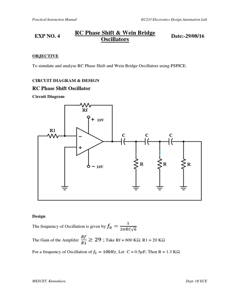 RC Phase Shift & Wein Bridge Oscillators | PDF