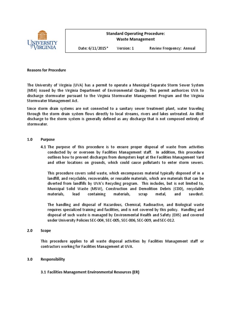 SOP Waste Management Waste Management Municipal Solid Waste