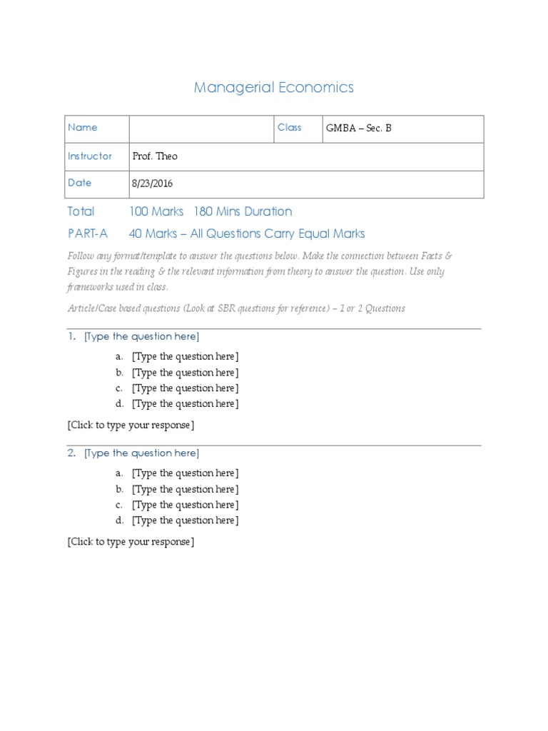 Managerial Economics - Q Paper Format | PDF | Career & Growth