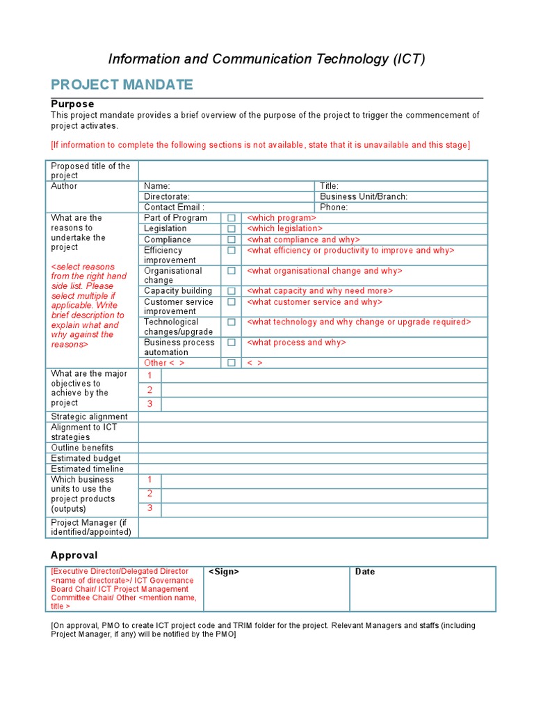 Information and Communication Technology (ICT) : Project Mandate | PDF