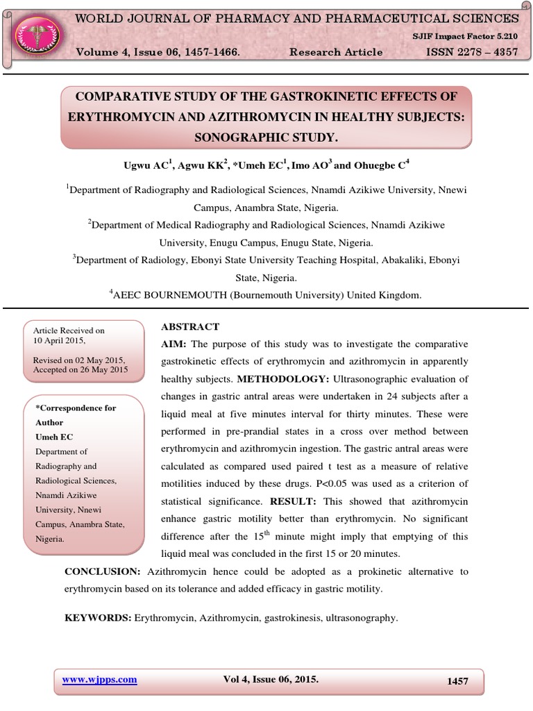 Comparative Study of The Effects of Erythromycin and Azithromycin in Healthy