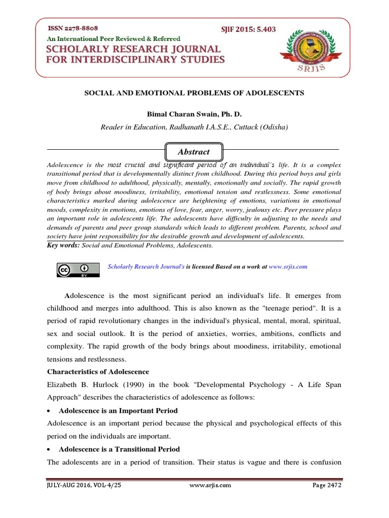Adolescent Social and Emotional Issues | PDF | Adolescence | Major ...