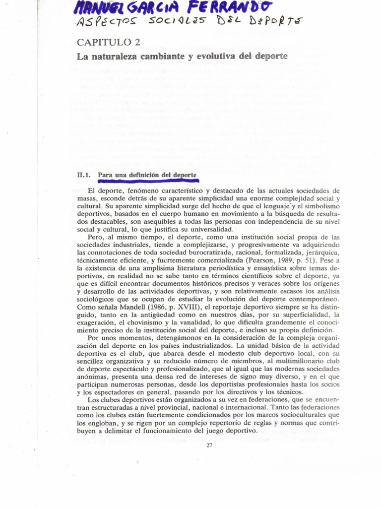 Manuel Garcia Ferrando Aspectos Sociales Del Deporte Cap 2 | PDF