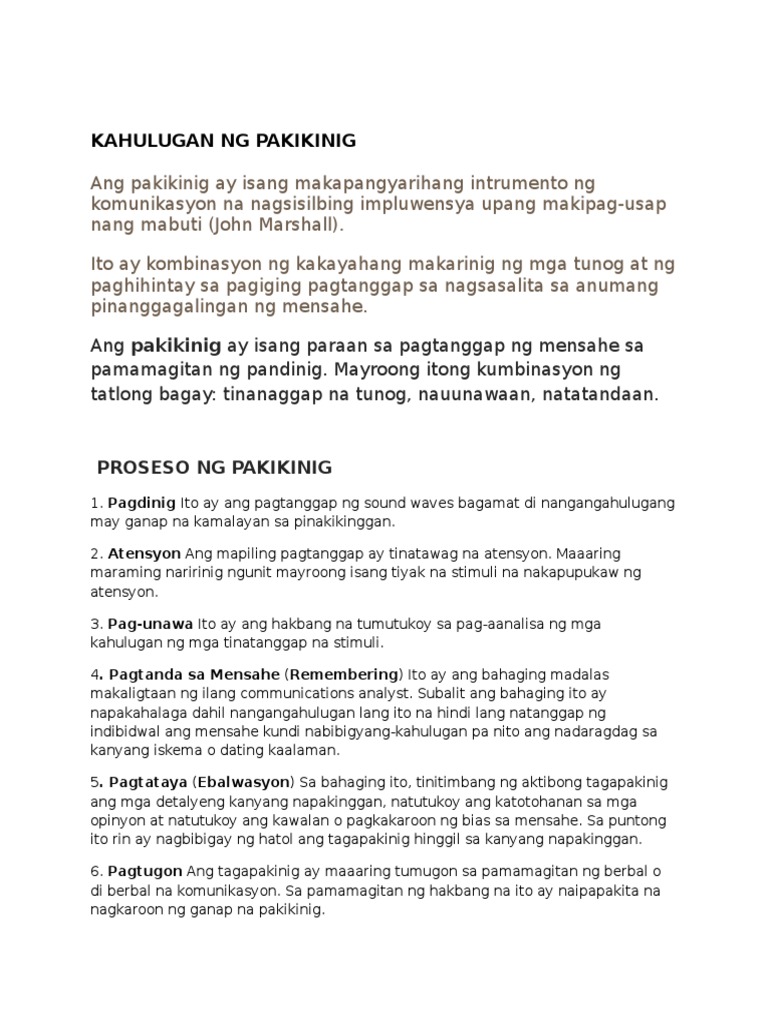 Kahulugan Ng Pakikinig Pdf