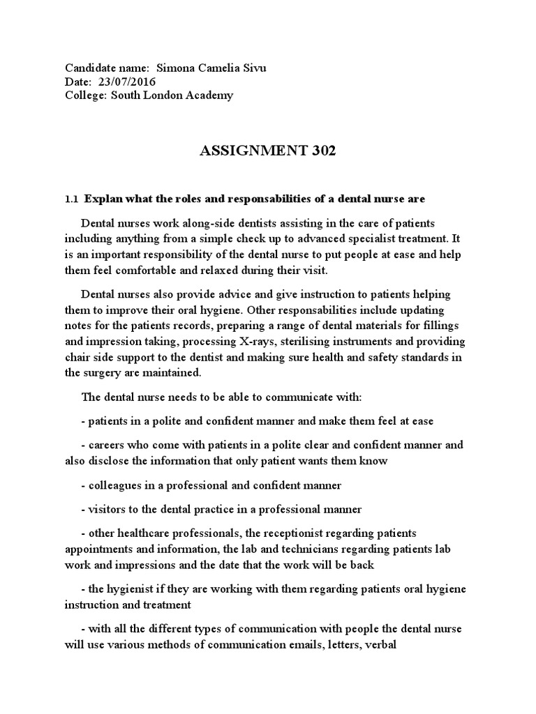 Assignment 302 Dentist Dentistry