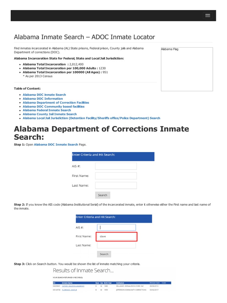 Alabama Inmate Locator Guide | PDF | Alabama | Southern United States