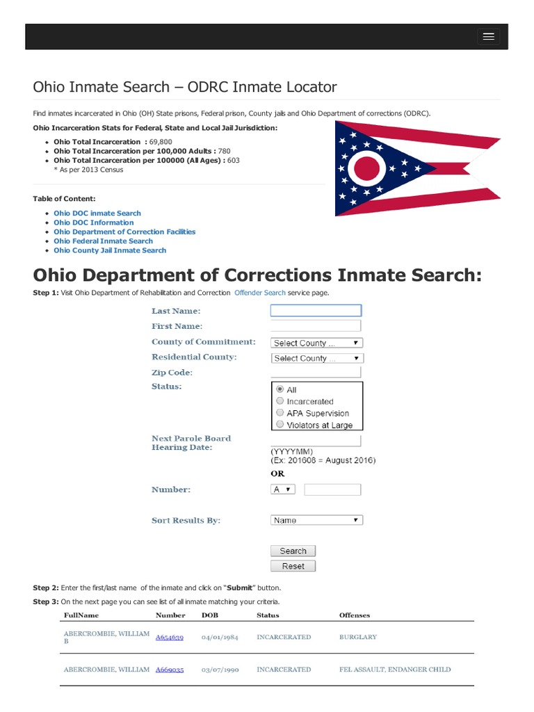 Ohio Inmate Search Department of Corrections Lookup PDF Canton Prison