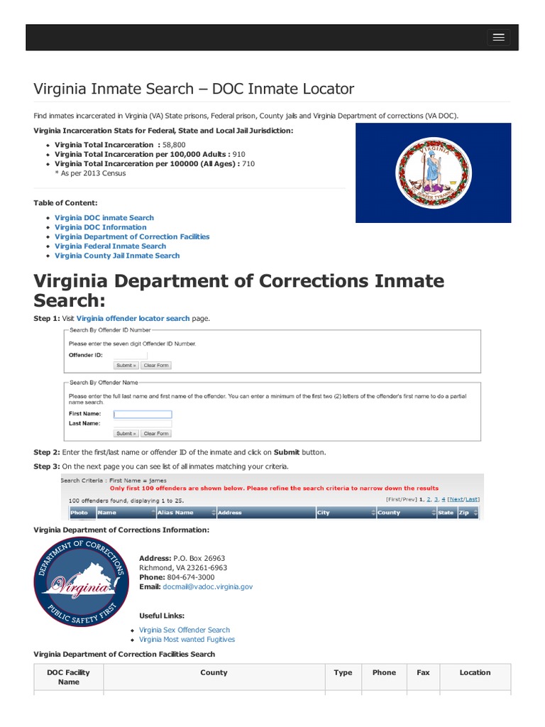 Virginia Inmate Locator Guide | PDF | Virginia | County (United States)