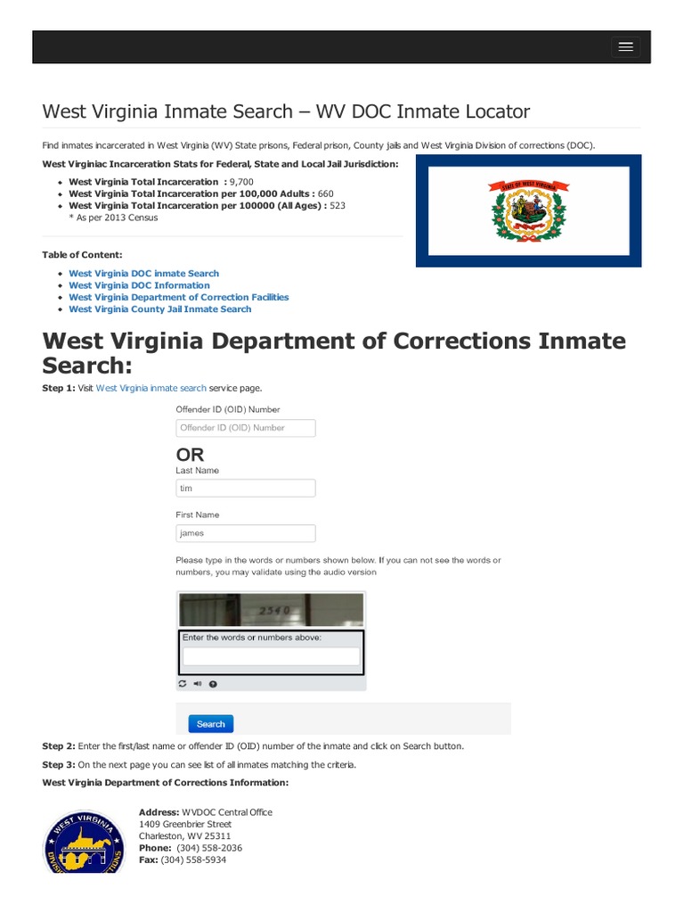 West Virginia Inmate Search Department of Corrections Lookup West