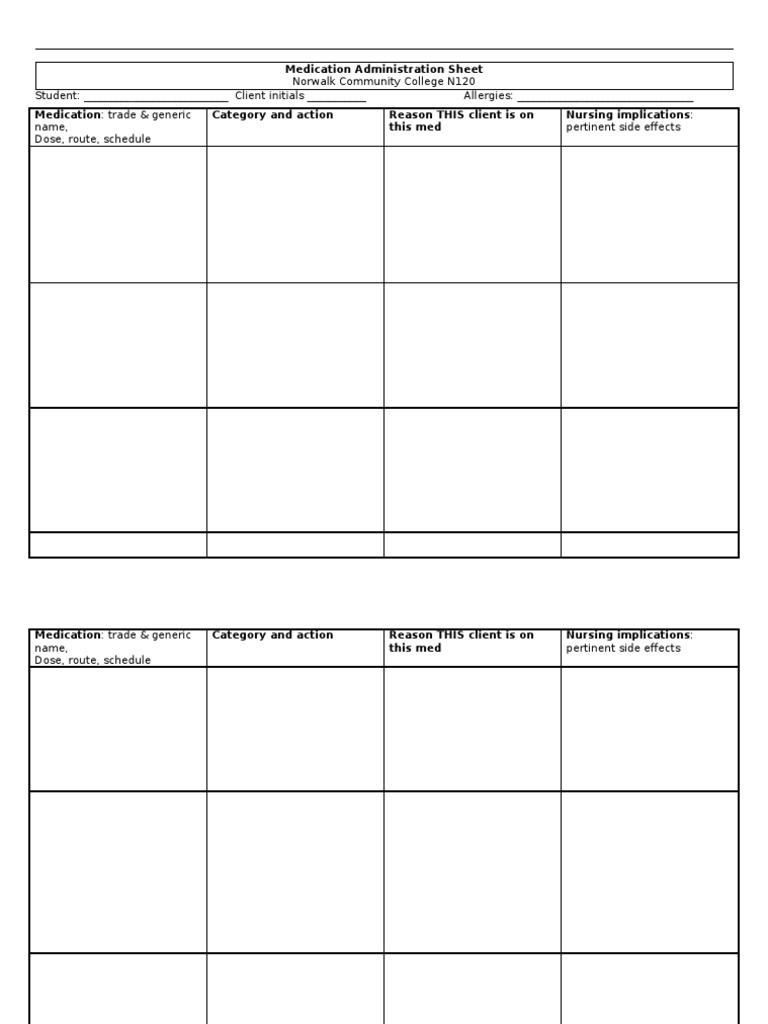 Blank Medication Adminstration Sheet