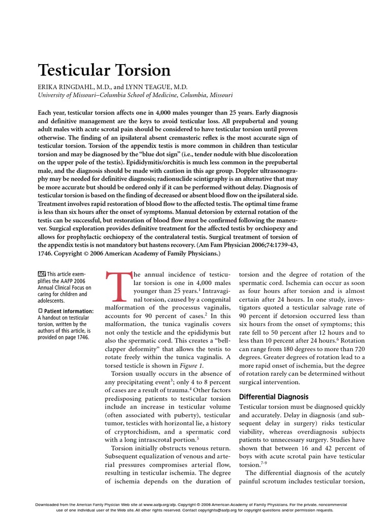 Testicular Torsion Health Care Public Health