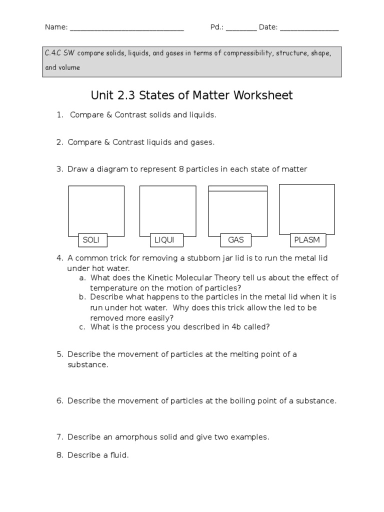 22 22 States of Matter  PDF Within States Of Matter Worksheet